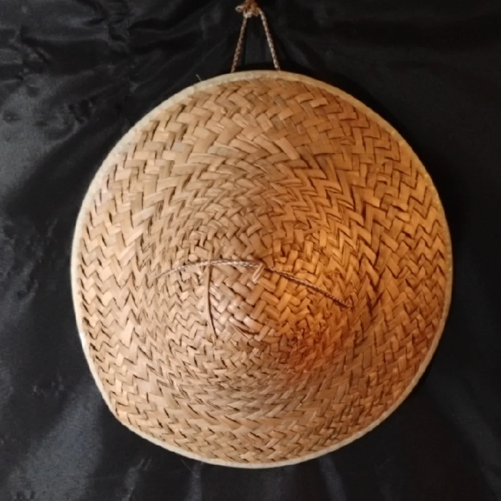 Vintage Tan Woven Straw Conical Hat